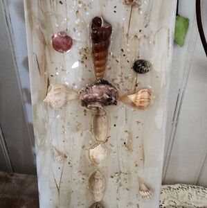 Coastal Seashell Resin Art Cross On Canvas